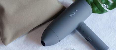 Hair dryer, towels