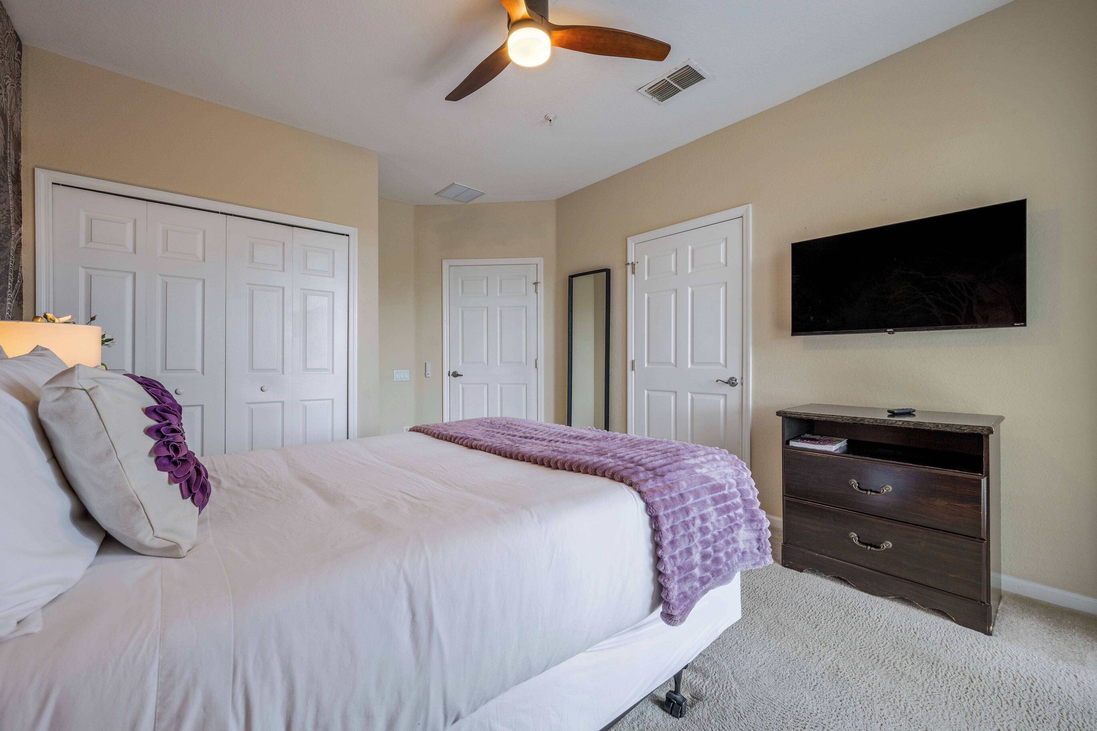 Queen bedroom with private bathroom located on the first floor