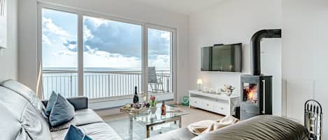 テレビ、暖炉、DVD プレーヤー