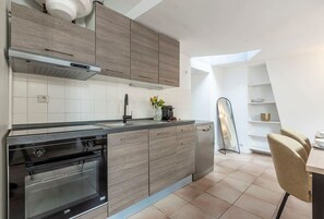 Fridge, oven, dishwasher, coffee/tea maker