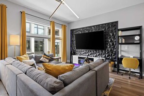 Smart TV, fireplace, video games, offices