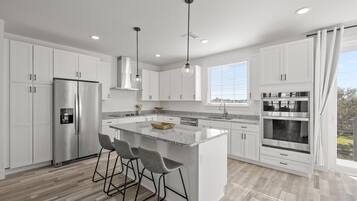 Fridge, microwave, oven, dishwasher