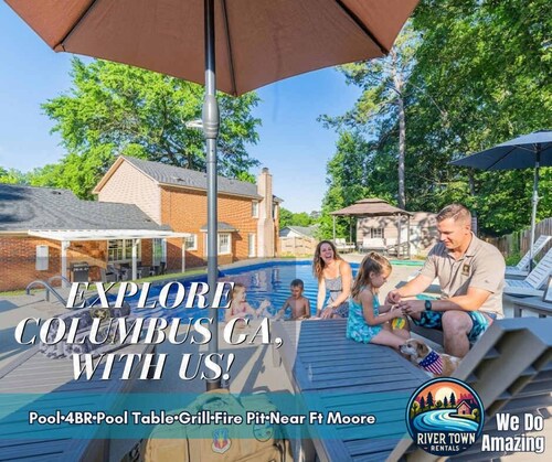 Pool•4BR•Sleeps 16•Pool Table•Grill•Near Ft Moore