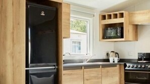 Fridge, microwave, oven, cookware/dishes/utensils