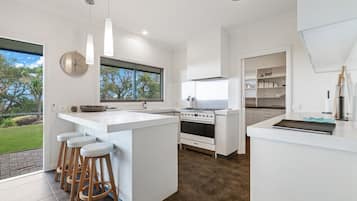 Fridge, oven, stovetop, coffee/tea maker