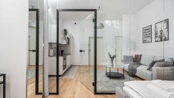 Superior Apartment, City View | Desk, laptop workspace, iron/ironing board, free WiFi