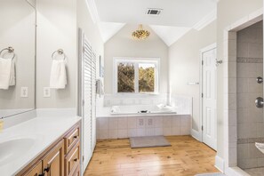 Hair dryer, bidet, towels, soap