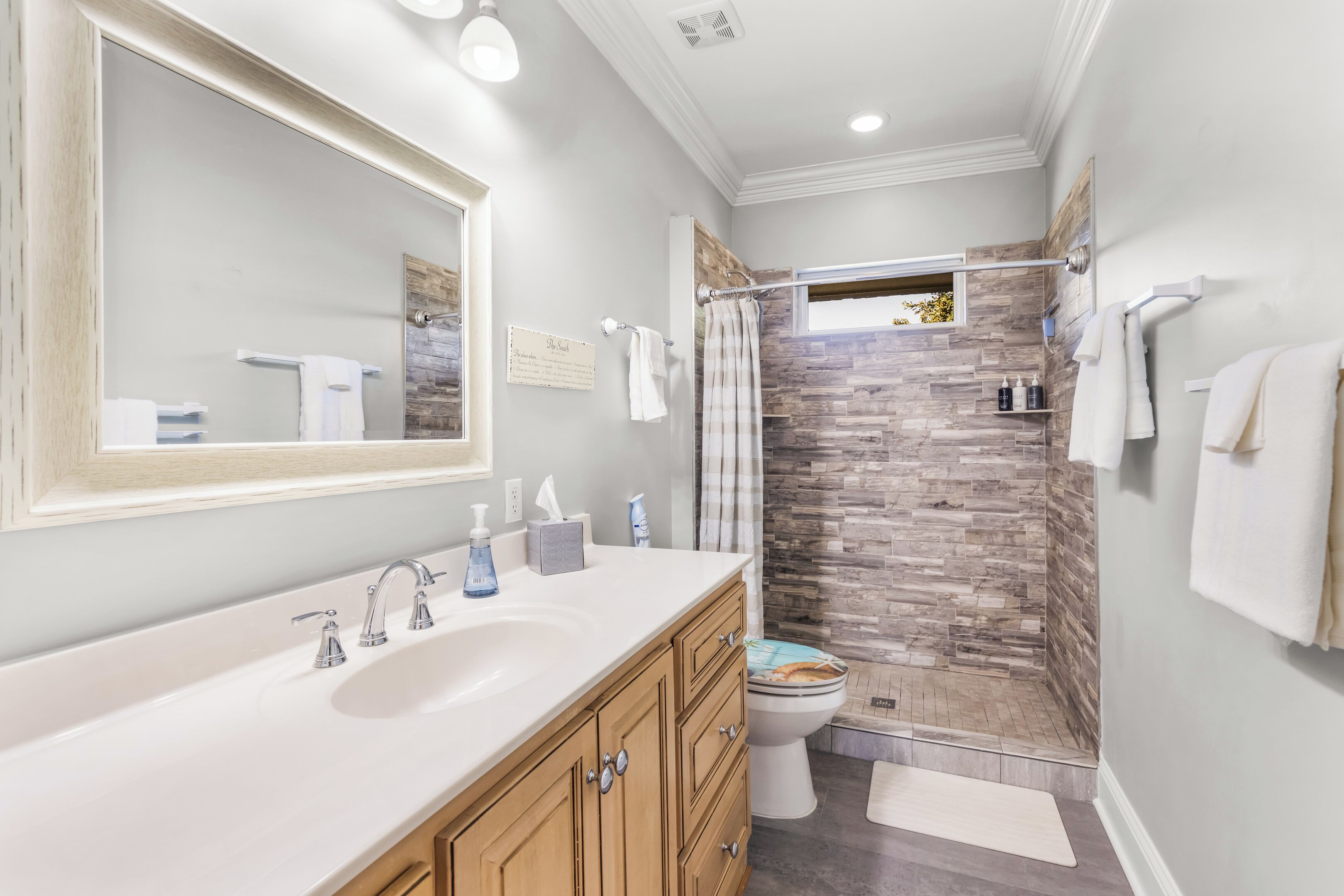Hair dryer, bidet, towels, soap