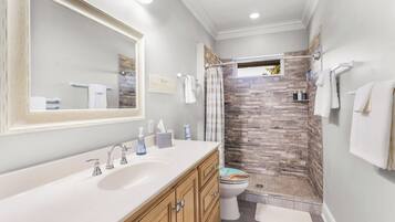 Hair dryer, bidet, towels, soap