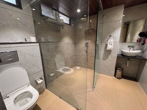 Executive-Suite | Badezimmer | Dusche, kostenlose Toilettenartikel, Haartrockner, Hausschuhe