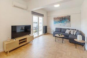 Comfort Apartment, 2 Bedrooms, Hill View | Living area | 45-inch Smart TV with digital channels - Acropolis Museum Retreat by GHH (Athens)