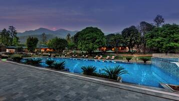 Outdoor pool, pool umbrellas
