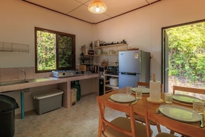 Fridge, microwave, stovetop, blender