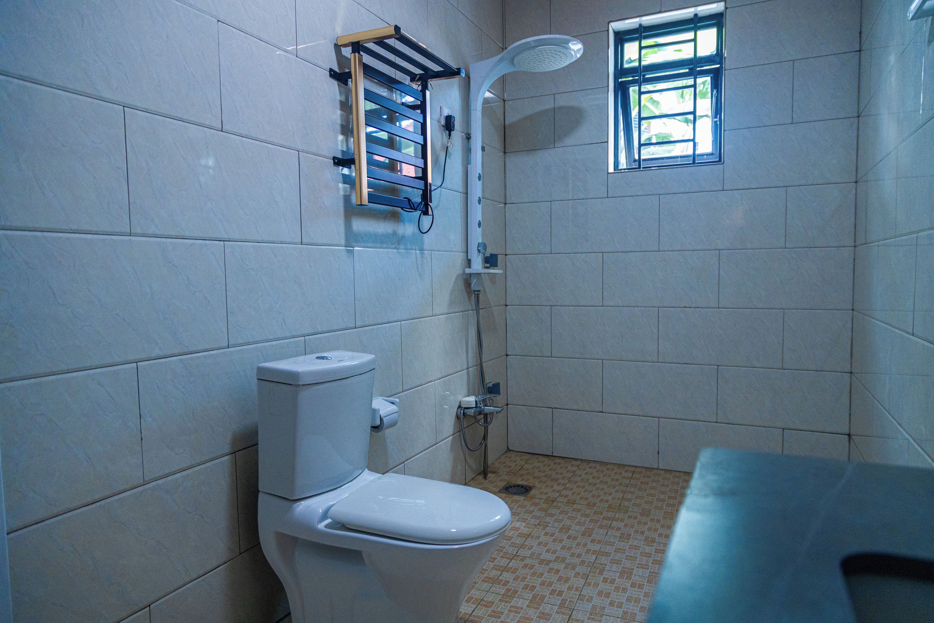 Shower, jetted tub, bidet, towels