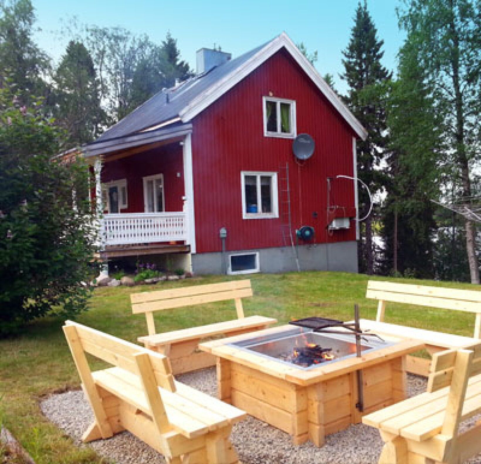 House in summer with fireplace