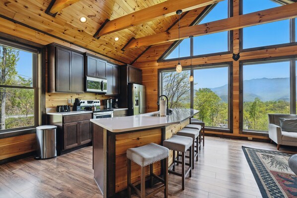 Fridge, microwave, oven, stovetop - Sweetgum Lodge, Gatlinburg Chalet Village Mountain Views, Hot Tub & Game Room (Gatlinburg)