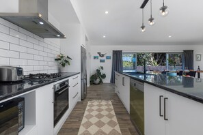 Fridge, microwave, dishwasher, toaster