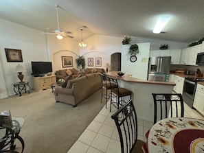 House, Multiple Beds, Pool Access, Pool View (Cumbrian Sunset Villa) | Private kitchen | Fridge, microwave, oven, stovetop - Sunset Villa Your Gateway to a Magical Florida Vacation! (Kissimmee)