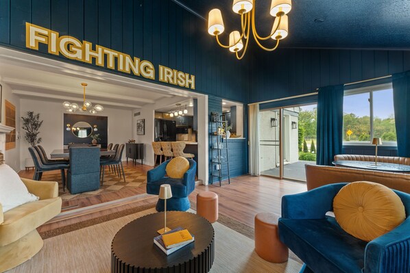 Smart TV, fireplace, video games, ping pong