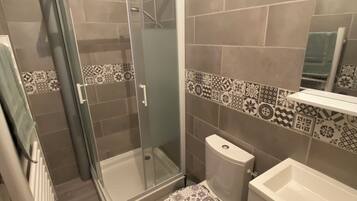 Shower, hair dryer, soap