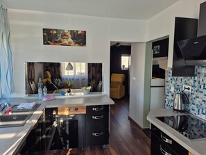 Fridge, microwave, oven, stovetop - Vacation apartment "Am Schiff " in Eberbach (Eberbach)