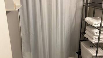 Hair dryer, towels, toilet paper