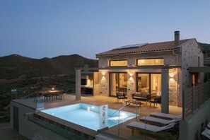 Front of property – evening/night - Luxurious Stone Villas Crete (Malevizi)