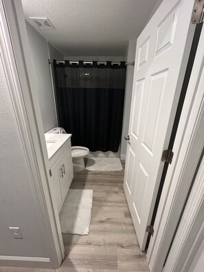 Shower, towels, soap, shampoo