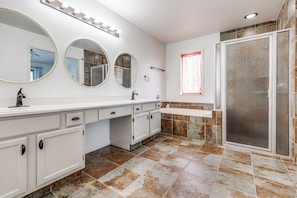 Hair dryer, bidet, towels, soap