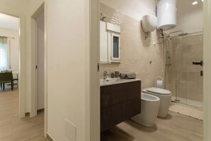Regadera, secadora de cabello, bidet, toallas 