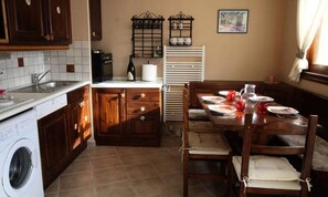 Fridge, microwave, dishwasher, coffee/tea maker