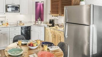 Fridge, microwave, dishwasher, coffee/tea maker