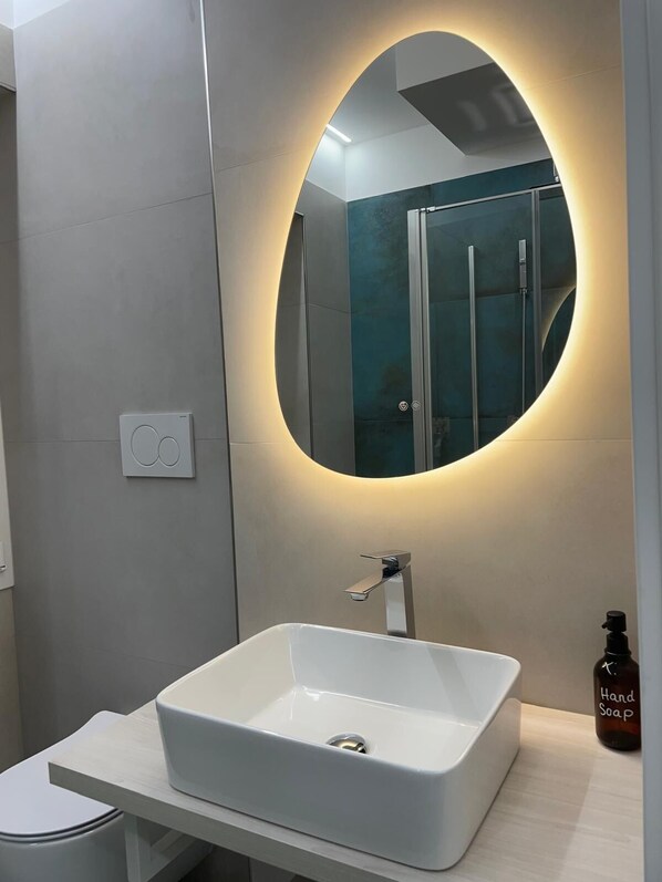 Shower, hair dryer, bidet, towels