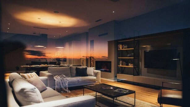 A modern living room with a sofa, coffee table, and a TV. - Villa Misto I, Spacious 5-bedroom villa with panoramic sea views, private pool & game room (Primošten)