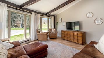 Smart TV, fireplace, stereo