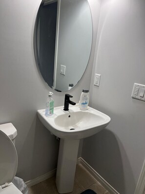 Sèche-cheveux, serviettes fournies, savon, papier toilette