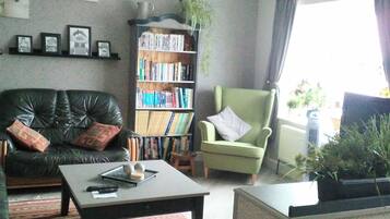 Télévision, lecteur de DVD, livres