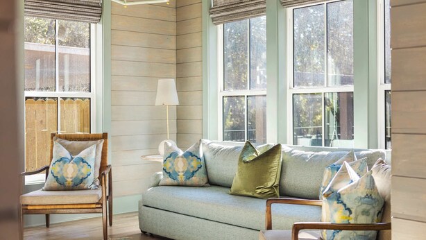 A cozy living room with a sofa, chairs, and a lamp. - Newly Built Lux Grayton Beach Home "Timeless 30A" Pool, Golf Cart, Bikes (Santa Rosa Beach)