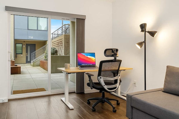 Work remotely or set up a quiet place to read. Includes desk and convertible seating.