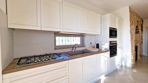 Fridge, oven, stovetop, coffee/tea maker