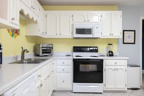 Fridge, microwave, oven, dishwasher