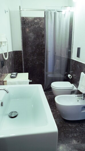 Haartrockner, Bidet, Handtücher, Seife