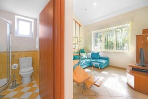 Apartment | Bathroom | Bathtub, hair dryer - Studio in Rab Near Sandy Beach and Jacuzzi (Rab)