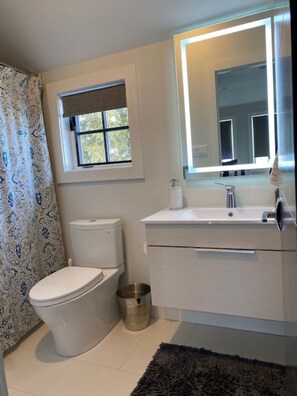 Regadera, secadora de cabello, toallas, jabón