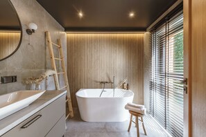 Douche, baignoire à jets, sèche-cheveux, serviettes fournies
