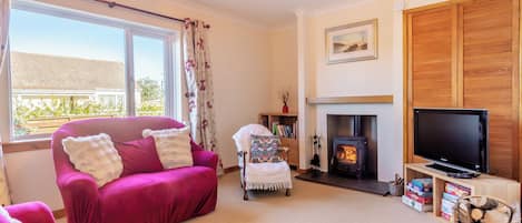 TV, fireplace