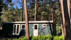 A small cabin surrounded by tall trees. - Chalet Near Antwerp and Bobbejaanland Fun Park (Lille)