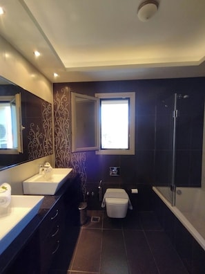 Hair dryer, towels, soap, toilet paper - Charming 2-bedroom apartment in peaceful Karavomylos with AC, WiFi (Karavomylos)