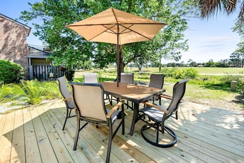 Outdoor space overlooking golf course.