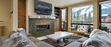 Smart TV, fireplace, video library, stereo